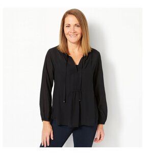 Lauren Ralph Lauren Top Women's Size Medium Black Silk Blend Pleated Classic